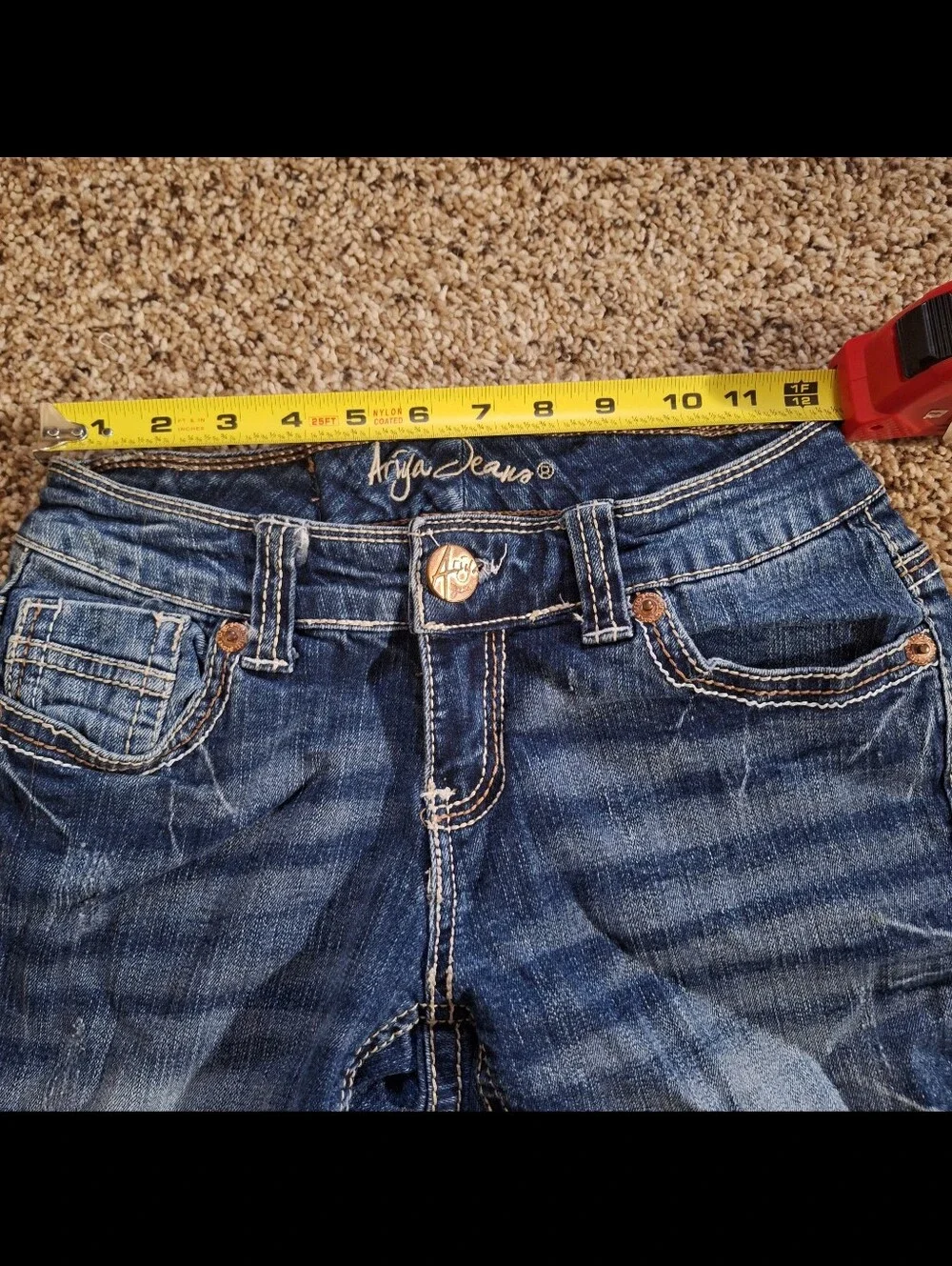 Ariya Low Rise Bermuda Denim Shorts Size 0 Y2K Flap Pocket Jorts 25 Waist